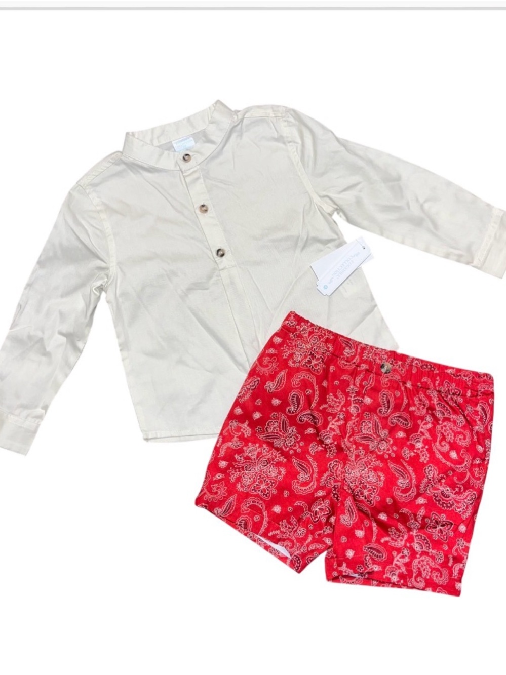 Edgehill Collection Beige Long Sleeve Shorts Set Red Checked Shorts NWT Boys 3T